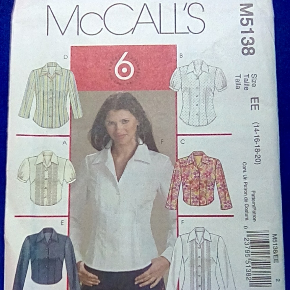 McCall's Misses Blouse 6 styles sz 14-20